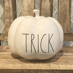 Rae Dunn Halloween TRICK White Glossy Shiny Baby Pumpkin Dimply!